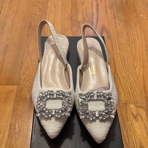 Cream Slingback Heels with Sparkling Embellishments